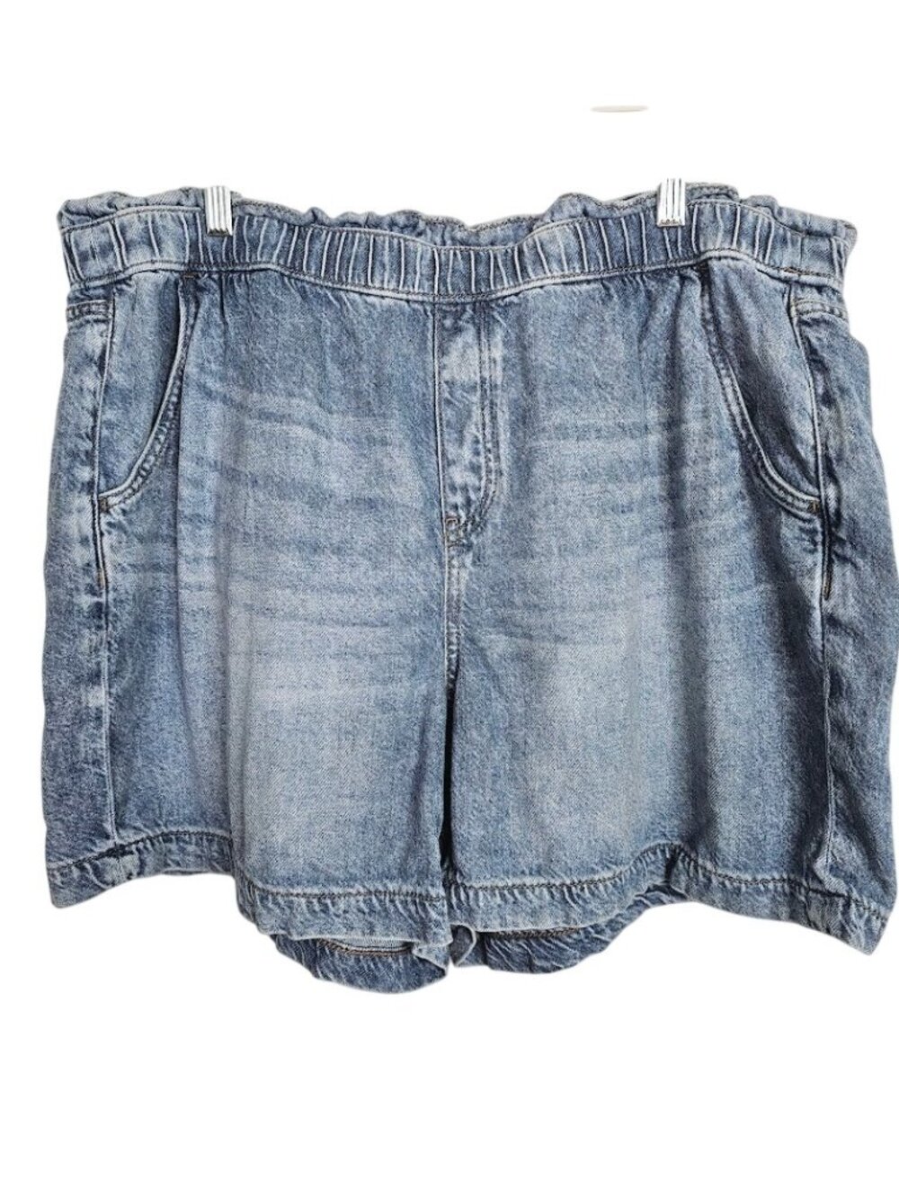 LANE BRYANT Pull On Jean Shorts MEDIUM WASH BLUE Denim size 16 High Rise Midi